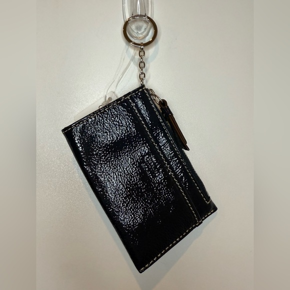 Coach Slim Black Patent Leather Top Zip Closure Card Case Holder w/Key Ring NWT - Picture 2 of 3